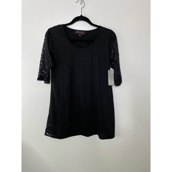 Dynabelly Round Neck Black Lace Sleeve Maternity Top Blouse Black Womens M NWT - Picture 5 of 13